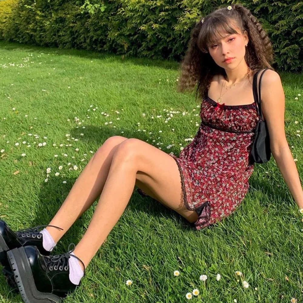 New red floral dress